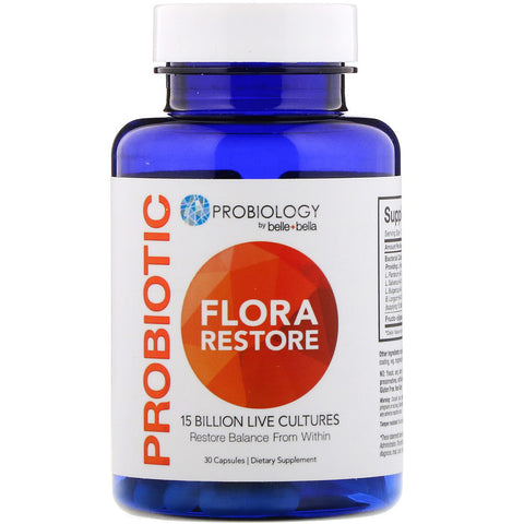 Belle+Bella, Probiology, Probiotic Flora Restore, 15 Billion CFU, 30 Capsules