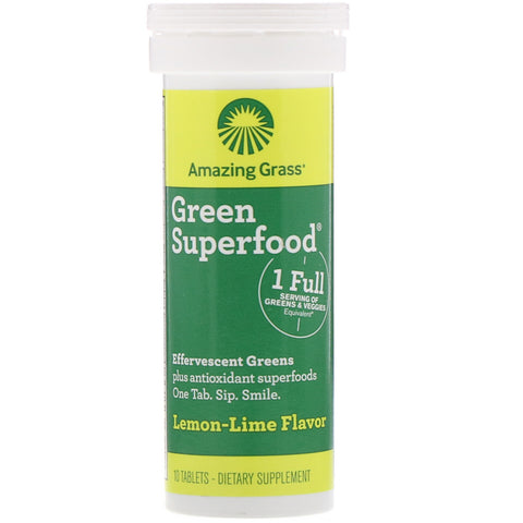 Amazing Grass, Green Superfood, Effervescent Greens, Lemon-Lime, 10 Tablets