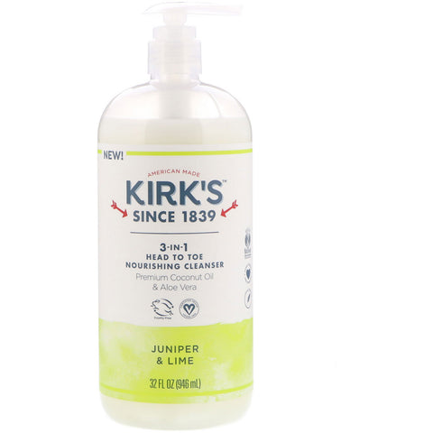 Kirk's, 3-in-1 Head to Toe Nourishing Cleanser, Juniper & Lime, 32 fl oz (946 ml)