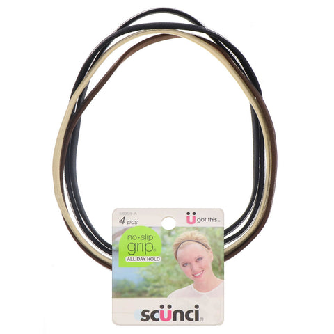 Scunci, No Slip Grip, All Day Hold, Flat Headwraps, Neutral, 4 Pieces