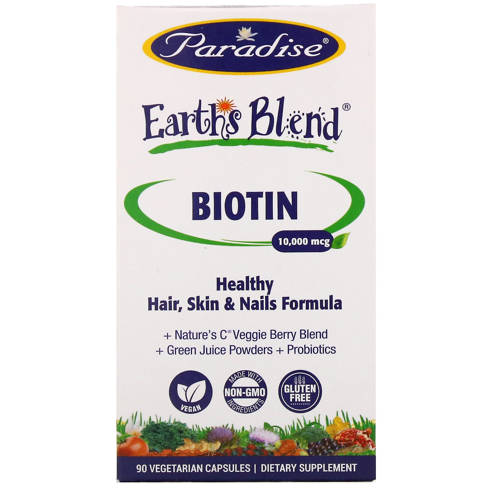 Paradise Herbs, Earth's Blend, Biotin, 10,000 mcg, 90 Vegetarian Capsules