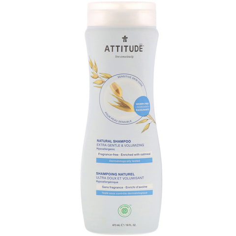 ATTITUDE, Natural Shampoo, Extra Gentle & Volumizing, Fragrance-Free, 16 fl oz (473 ml)