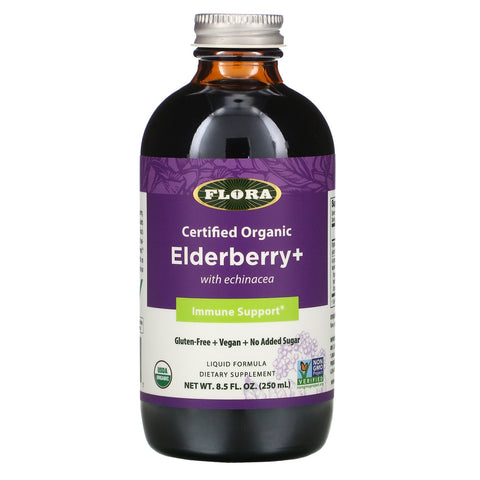 Flora, Certified Organic Elderberry + With Echinacea, Immune Support,  8.5 fl oz (250 ml)