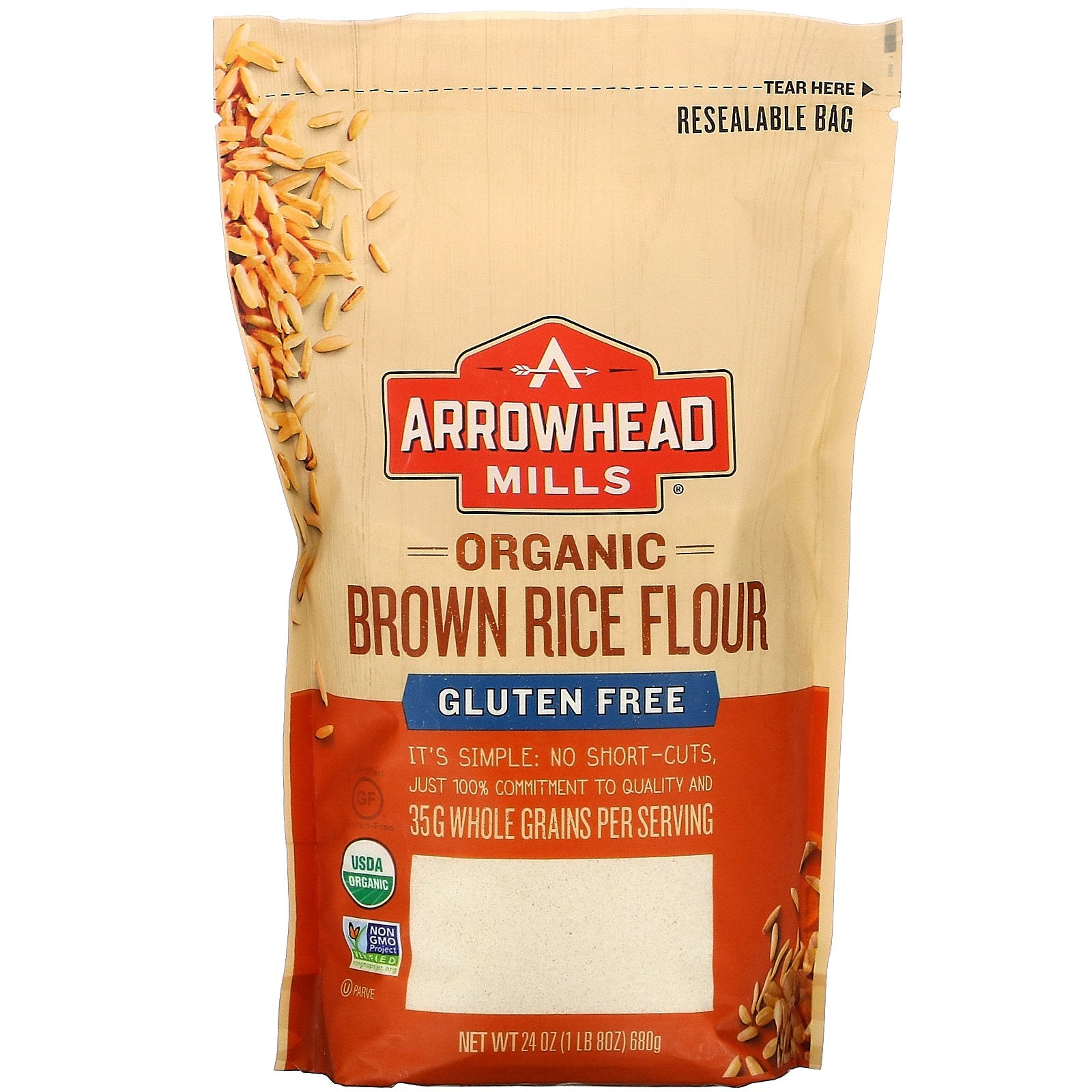 Arrowhead Mills, Organic Brown Rice Flour, Gluten Free, 24 oz (680 g)