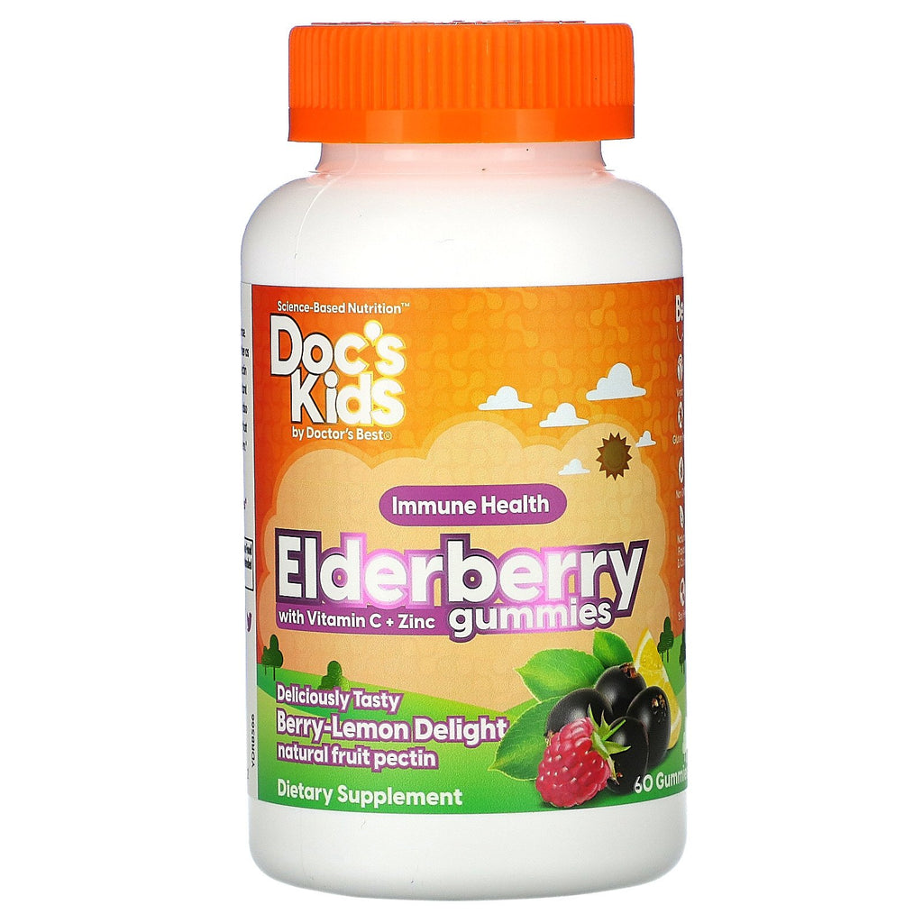 Doctor's Best, Doc's Kids, Elderberry Gummies with Vitamin C + Zinc, Berry Lemon Delight Flavor, 60 Gummies