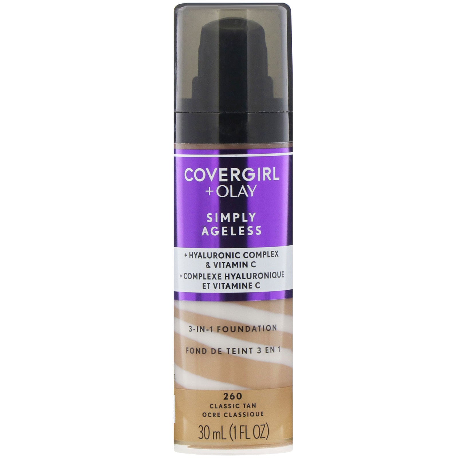 Covergirl, Olay Simply Ageless, 3-in-1 Foundation, 260 Classic Tan, 1 fl oz (30 ml)