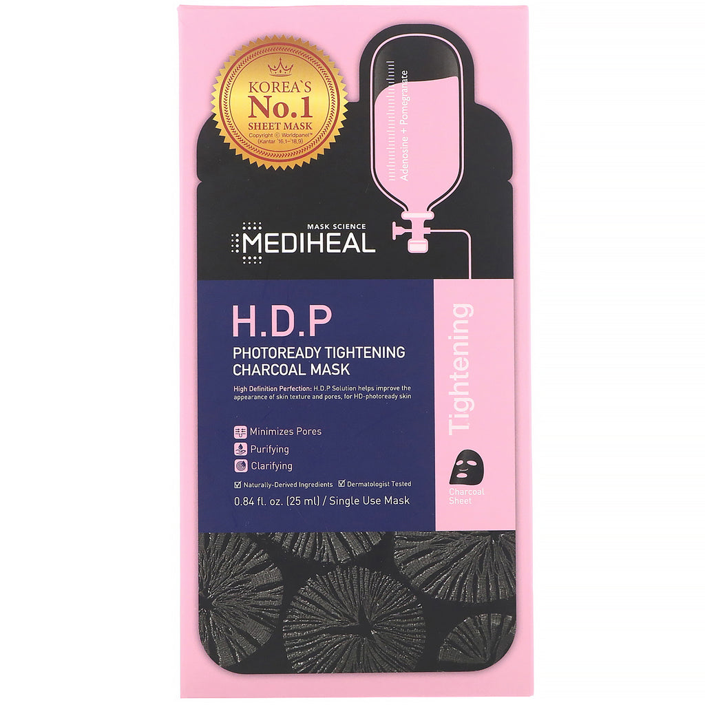 Mediheal, H.D.P, Photoready Tightening Charcoal Mask, 5 Sheets, 0.84 fl oz (25 ml) Each