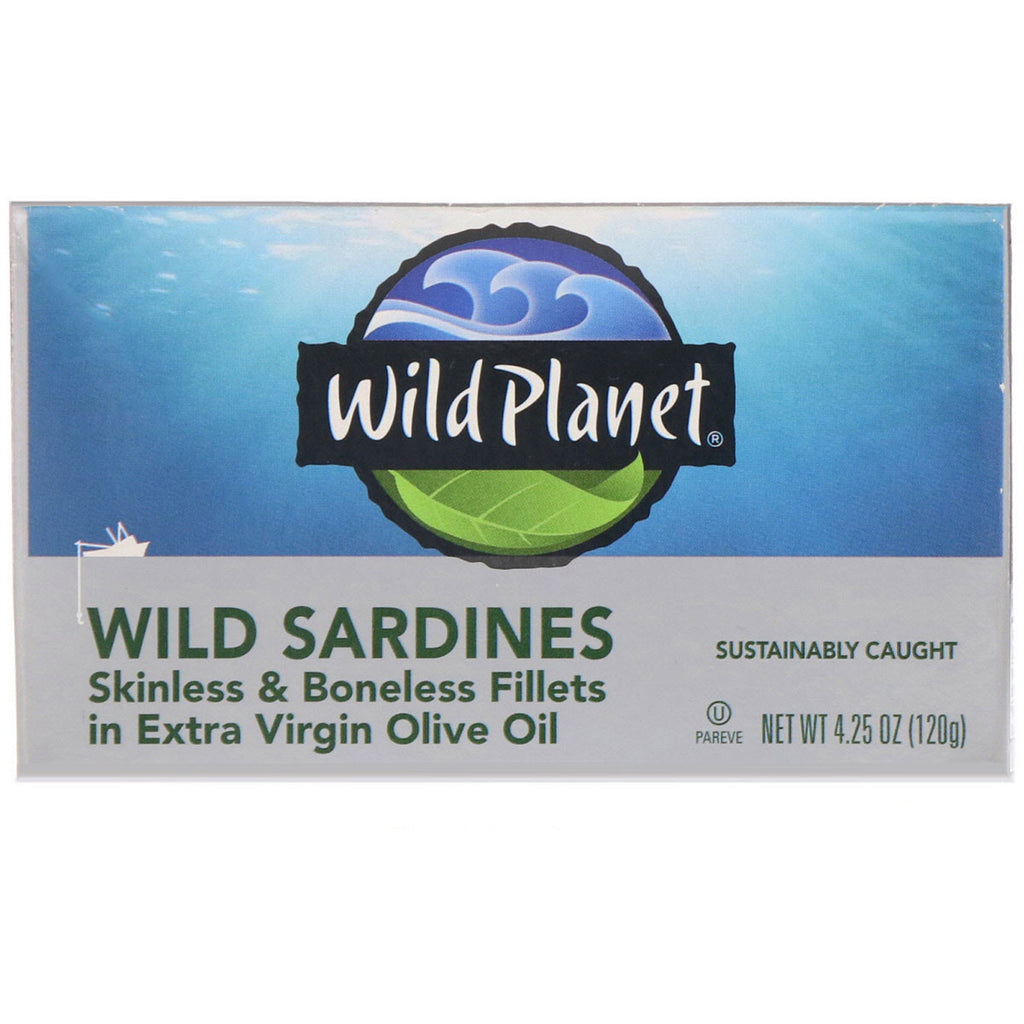 Wild Planet, Wild Sardines Skinless & Boneless Fillets In Extra Virgin Olive Oil, 4.25 oz (120 g)