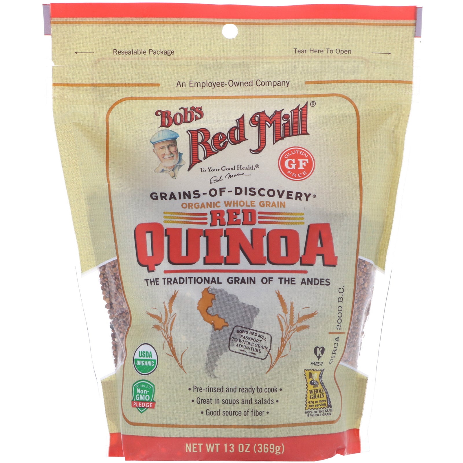 Bob's Red Mill, Organic Red Quinoa, Whole Grain, 13 oz (369 g)