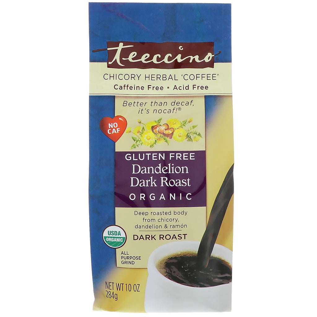 Teeccino, Chicory Herbal Coffee, Dandelion Dark Roast, Caffeine Free, 10 oz (284 g)