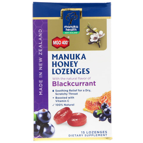 Manuka Health, Manuka Honey Lozenges, Blackcurrant, MGO 400+, 15 Lozenges