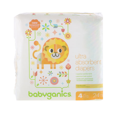 BabyGanics, Ultra Absorbent Diapers, Size 4, 22-37 lbs, (10-17 kg), 24 Diapers