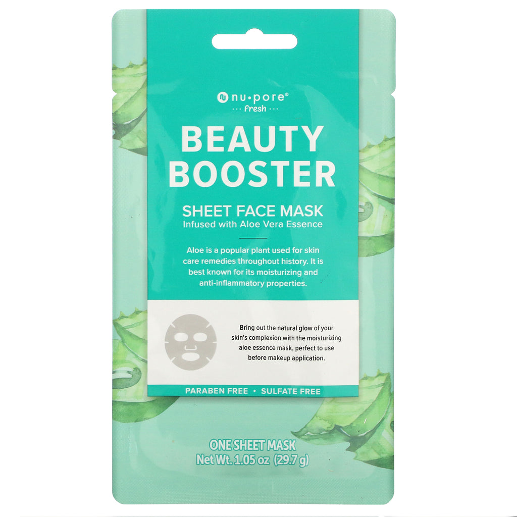 Nu-Pore, Beauty Booster Sheet Face Mask, Aloe Vera, 1 Sheet, 1.05 oz (29.7 g)