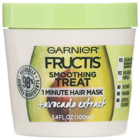 Garnier, Fructis, Smoothing Treat, 1 Minute Hair Mask + Avocado Extract, 3.4 fl oz (100 ml)