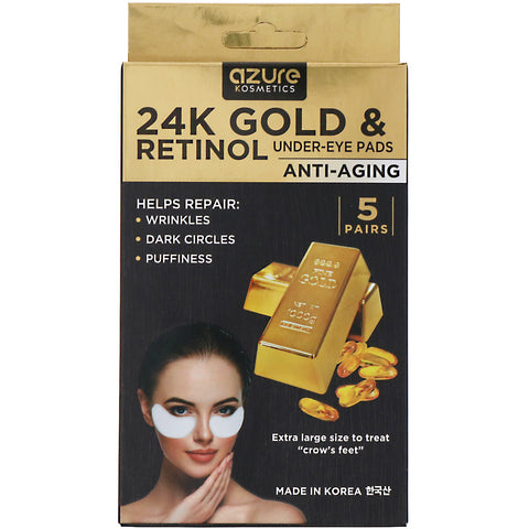 Azure Kosmetics, 24K Gold & Retinol, Under-Eye Pads, Anti-Aging, 5 Pairs