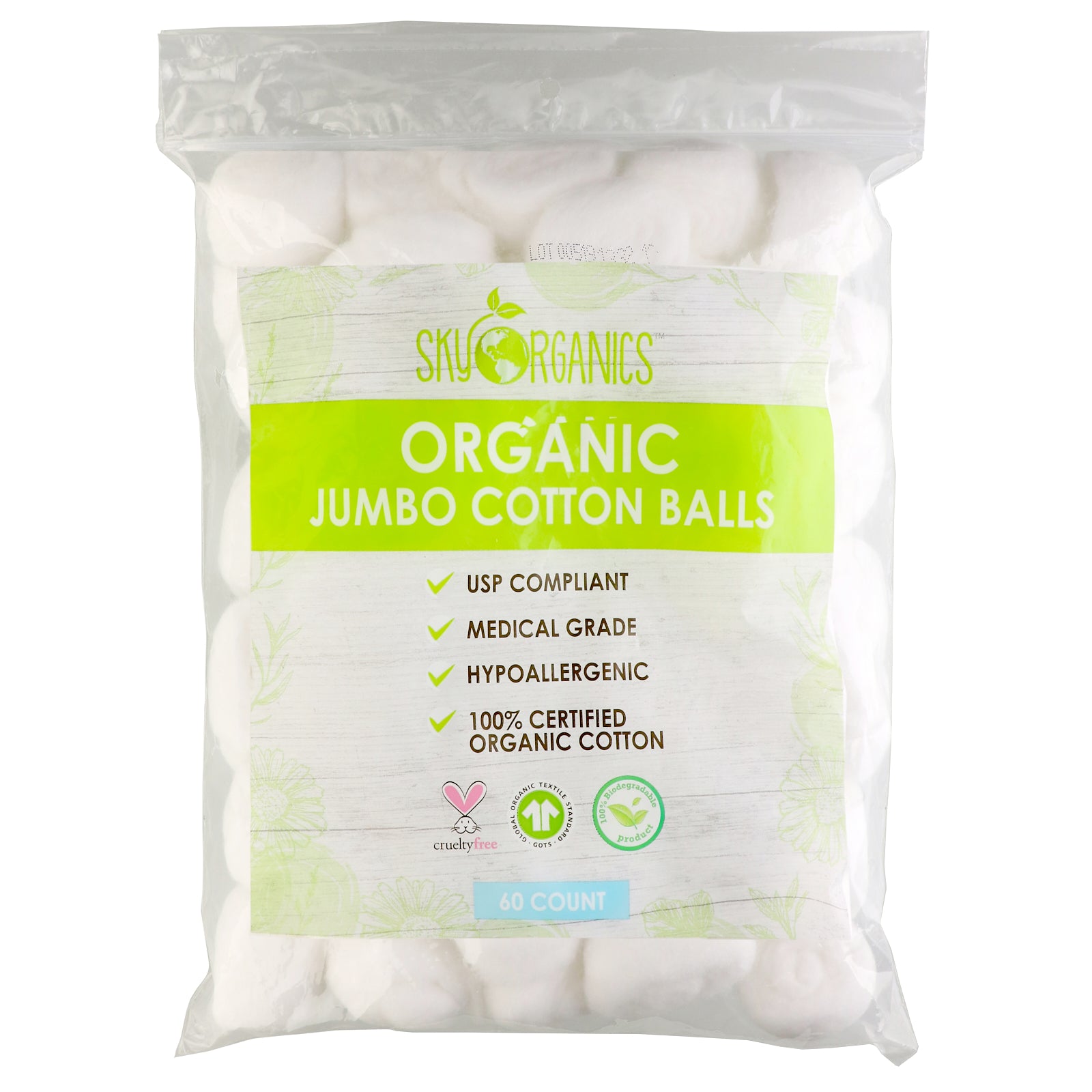 Sky Organics, Organic Jumbo Cotton Balls, 60 Count