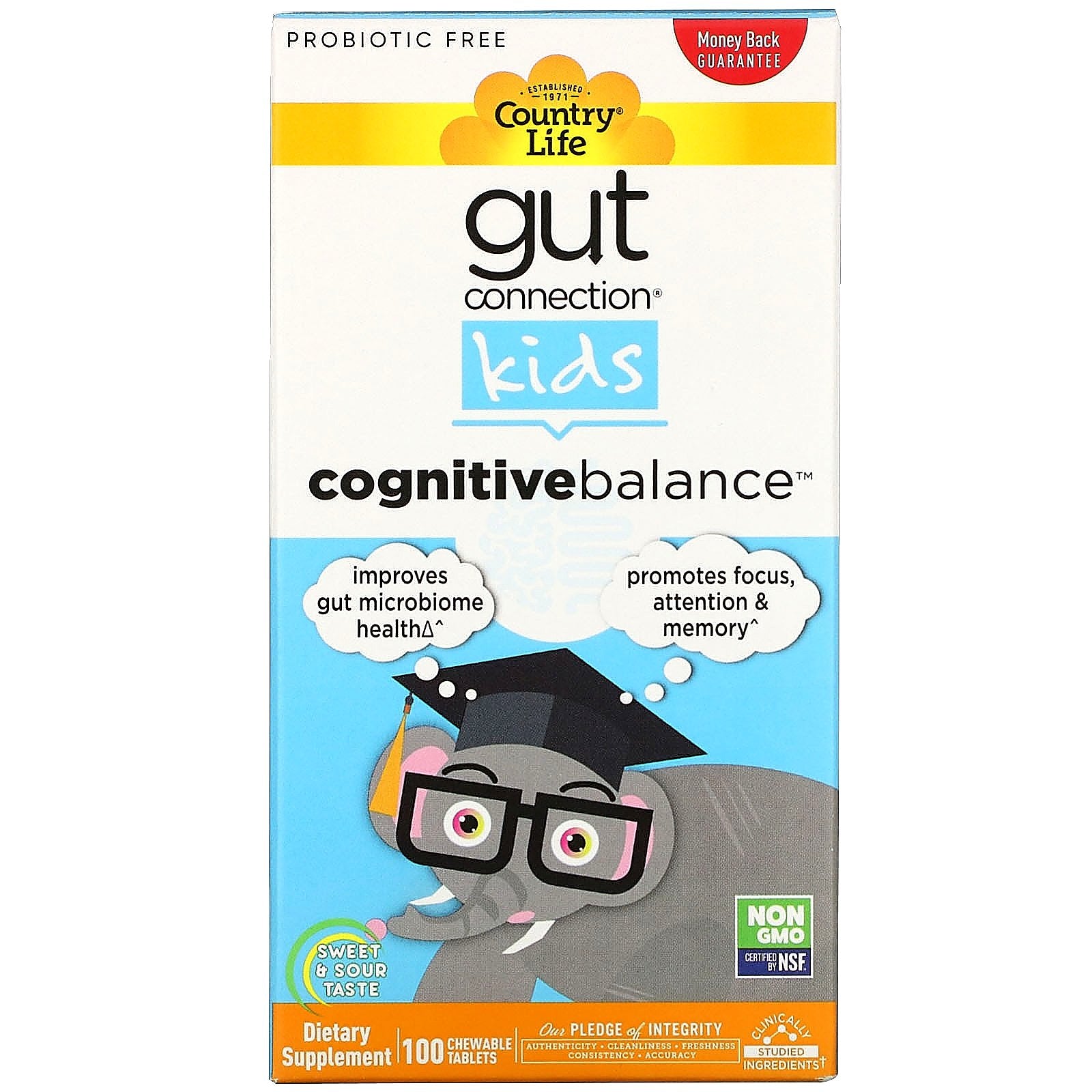 Country Life, Gut Connection Kids, Cognitive Balance, Sweet & Sour, 100 Chewable Tablets