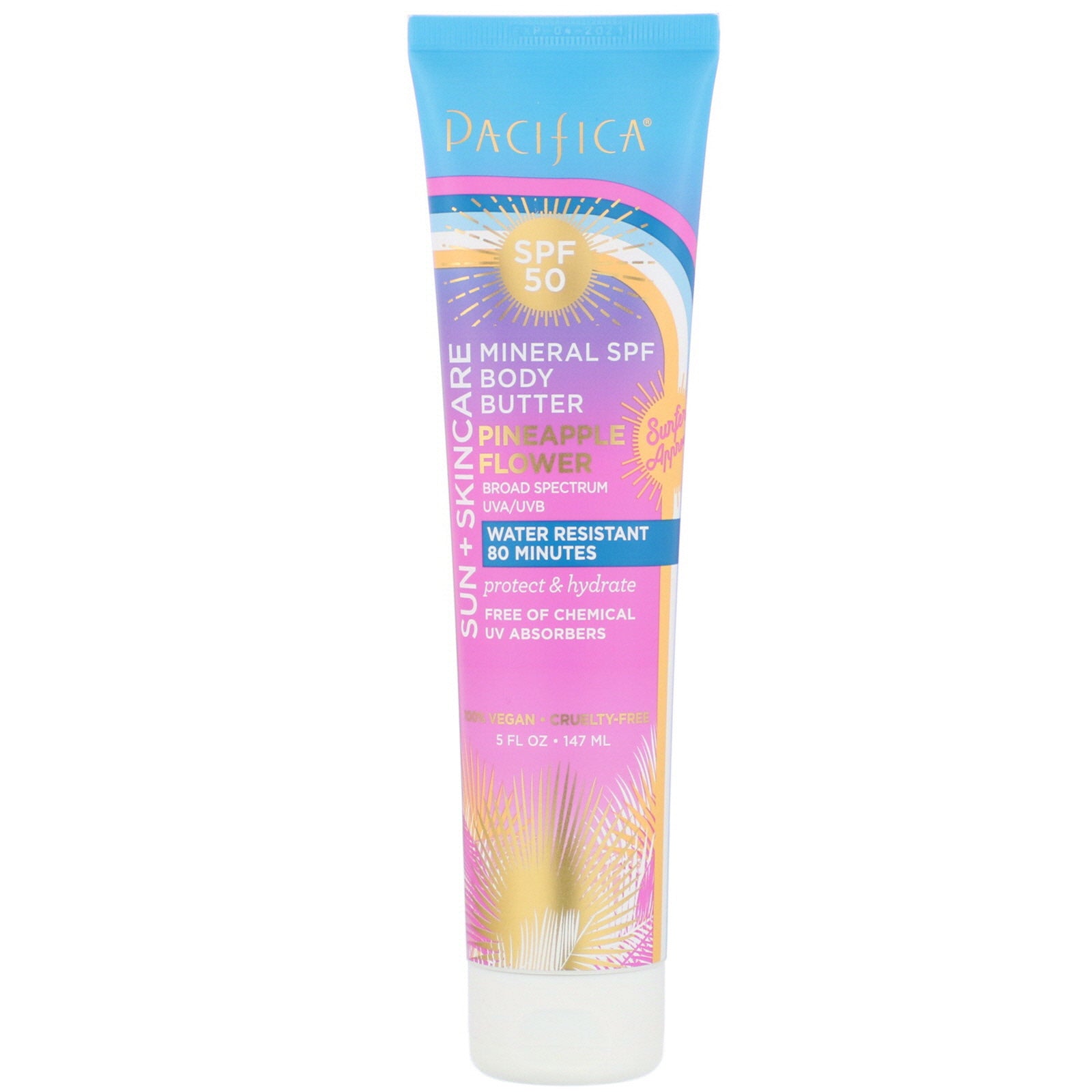 Pacifica, Sun + Skincare, Mineral SPF Body Butter, SPF 50 , Pineapple Flower, 5 fl oz (147 ml)