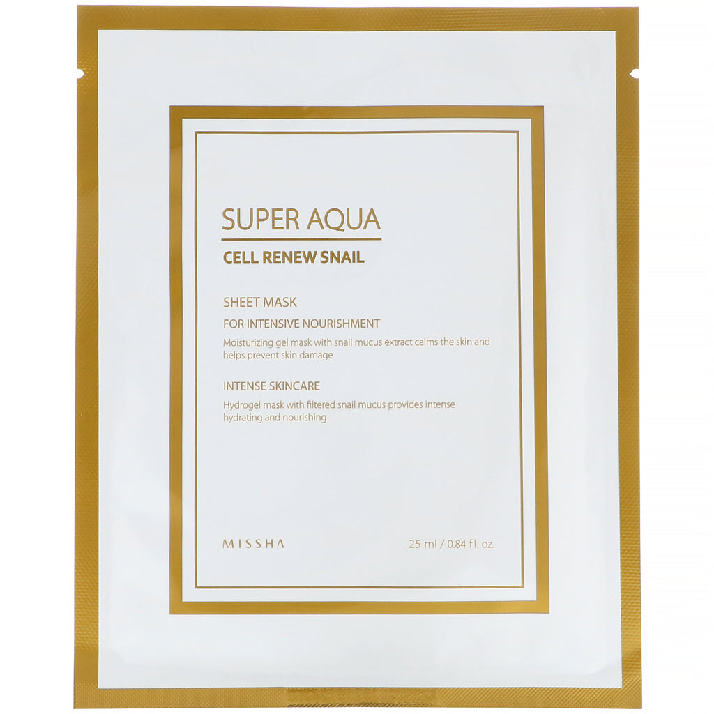 Missha, Super Aqua, Cell Renew Snail Sheet Mask, 1 Sheet, 0.84 fl oz (25 ml)
