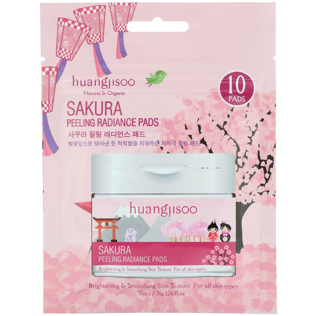 Huangjisoo, Sakura, Peeling Radiance Pads, 10 Pads, 1.26 fl oz (36 g)