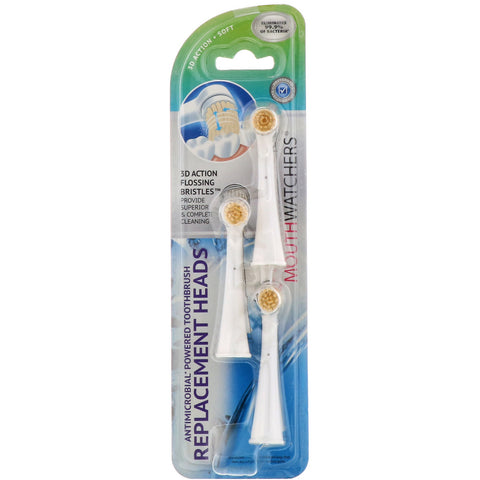 Dr. Plotka, MouthWatchers, Antimicrobial Powered Toothbrush Replacement Heads, Pack of 3
