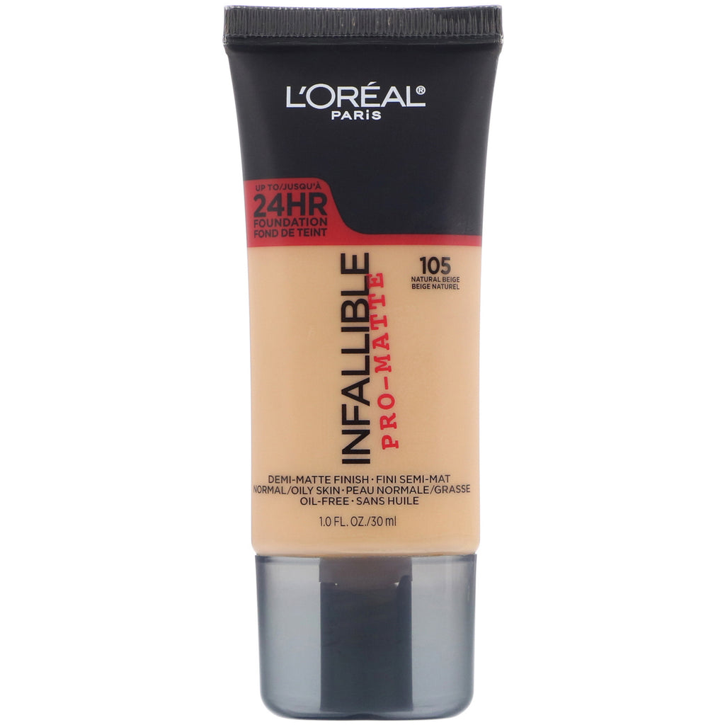 L'Oreal, Infallible Pro-Matte Foundation, 105 Natural Beige, 1 fl oz (30 ml)