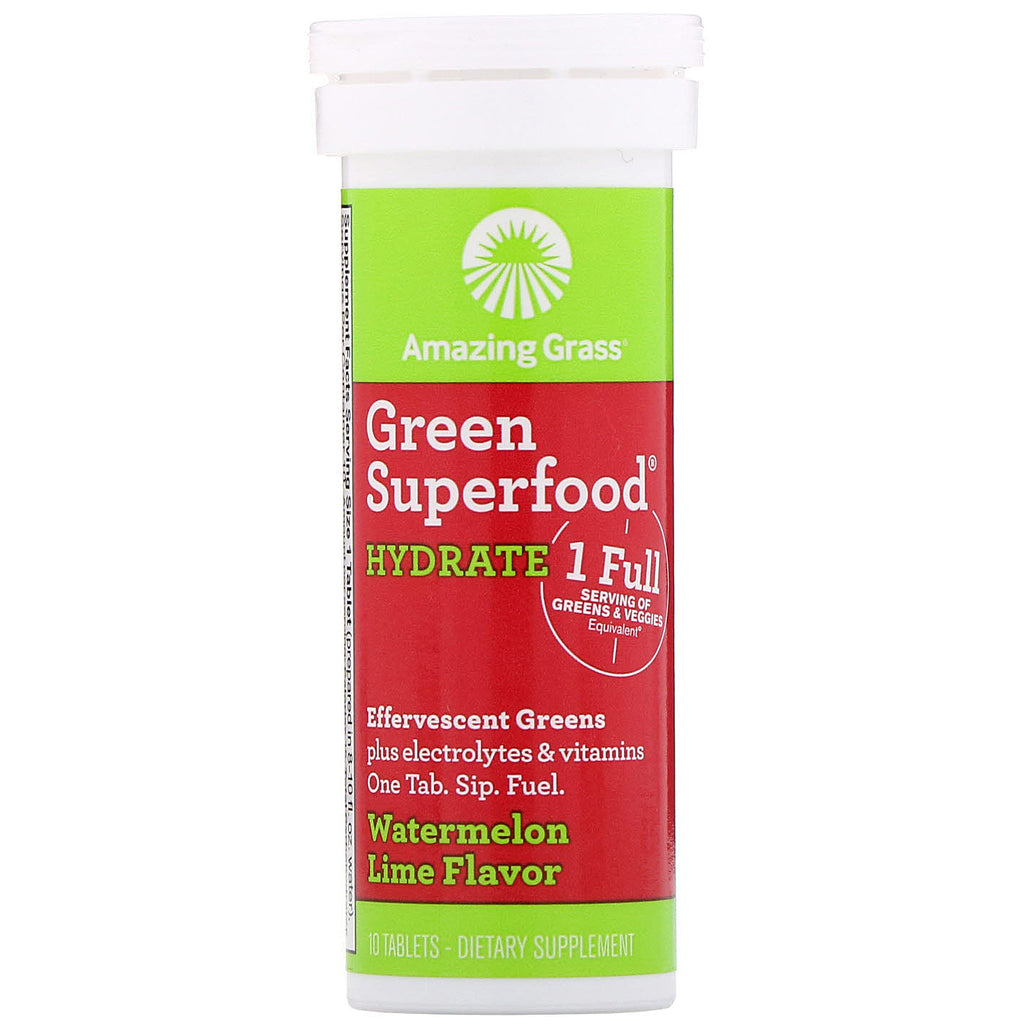 Amazing Grass, Green Superfood, Effervescent Greens Hydrate, Watermelon Lime Flavor, 10 Tablets