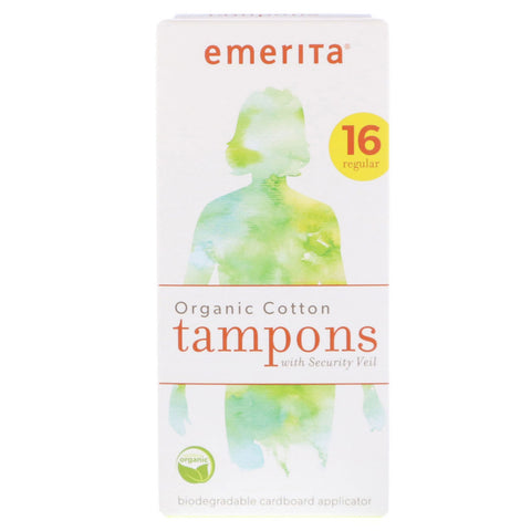 Emerita, Organic Cotton Tampons with Security Veil, Regular, 16 Tampons
