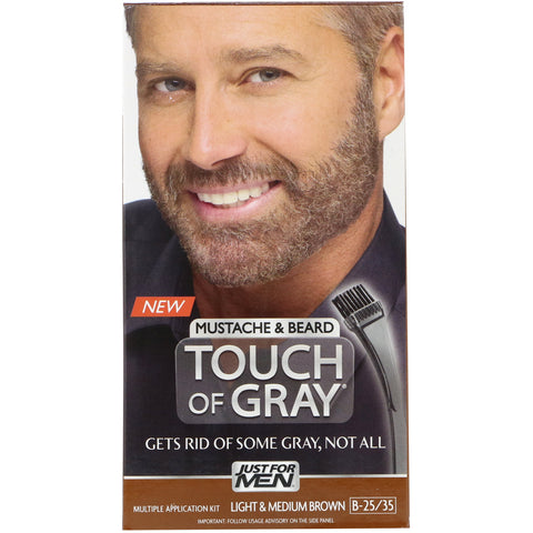 Just for Men, Touch of Gray, Mustache & Beard, Light & Medium Brown B-25/35, 1 Multiple Application Kit