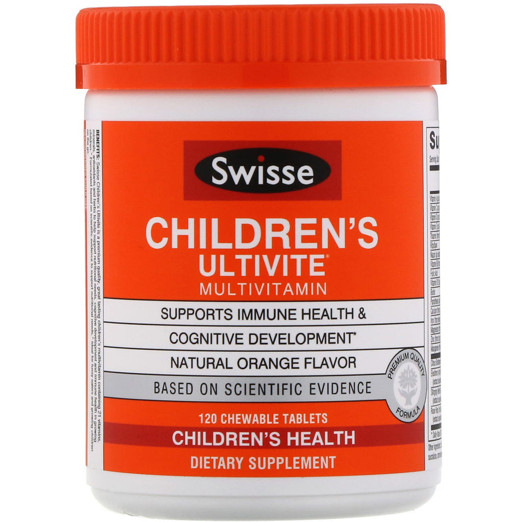 Swisse, Children's Ultivite Multivitamin, Natural Orange Flavor, 120 Chewable Tablets