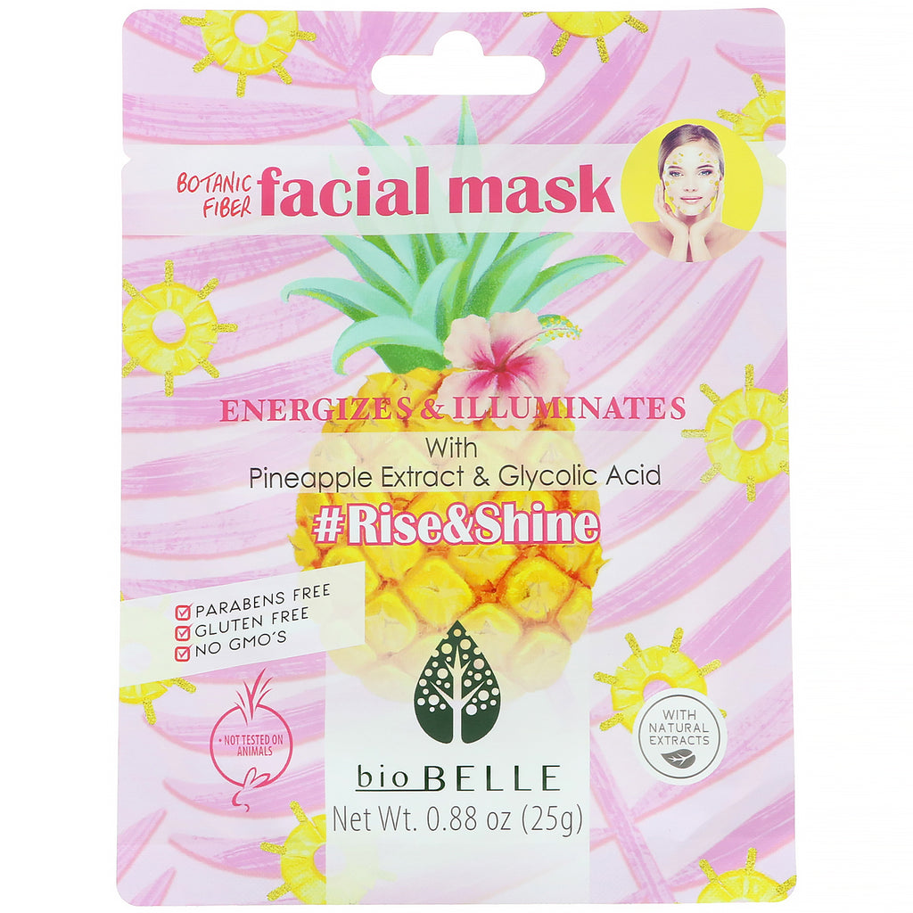 Biobelle, Botanic Fiber Facial Mask, Energizes & Illuminates, #Rise&Shine, 1 Sheet, 0.88 oz (25 g)