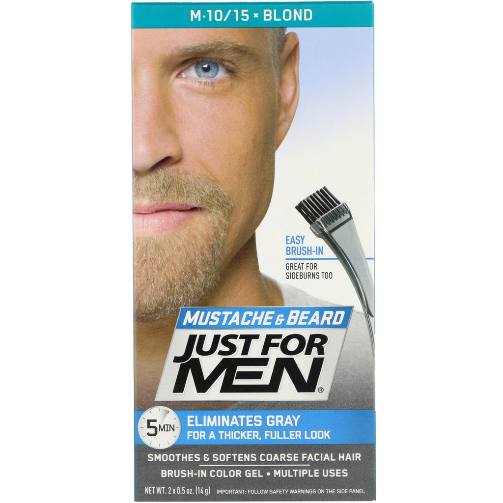 Just for Men, Mustache & Beard, Brush-In Color Gel, Blond M-10/15, 2 x 0.5 oz (14 g)