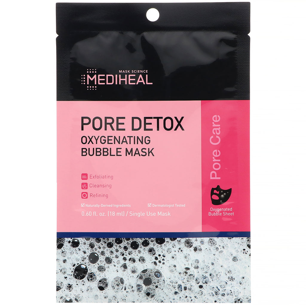 Mediheal, Pore Detox, Oxygenating Bubble Mask, 1 Sheet, 0.60 fl oz (18 ml)