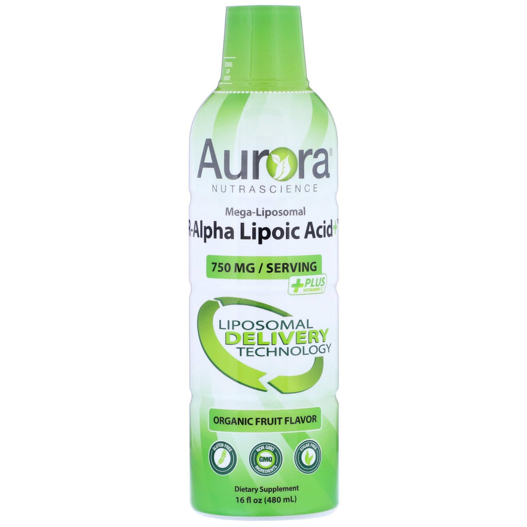 Aurora Nutrascience, Mega-Liposomal R-Alpha Lipoic Acid, Organic Fruit Flavor, 750 mg, 16 fl oz (480 ml)