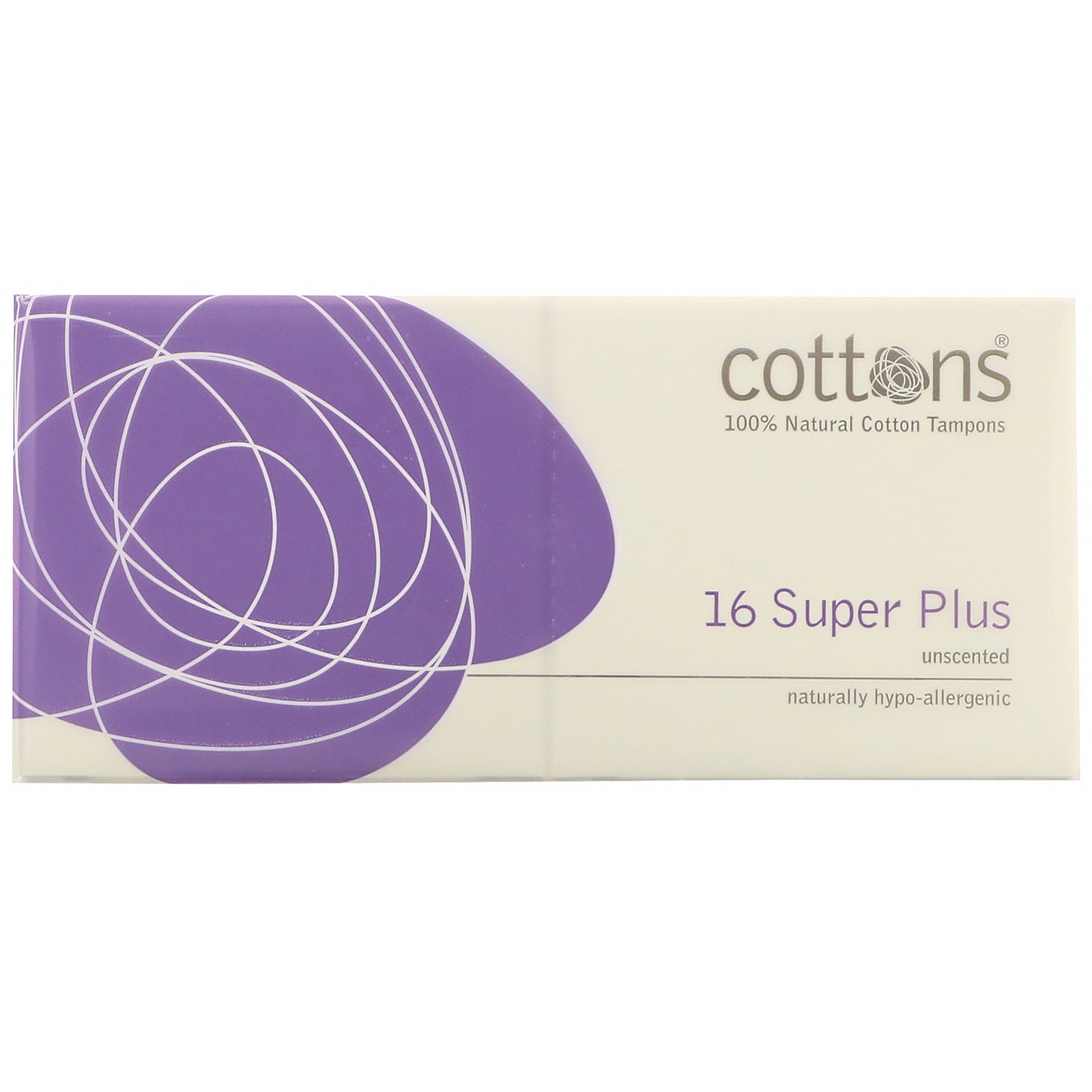 Cottons, 100% Natural Cotton Tampons, Super Plus, Unscented, 16 Tampons