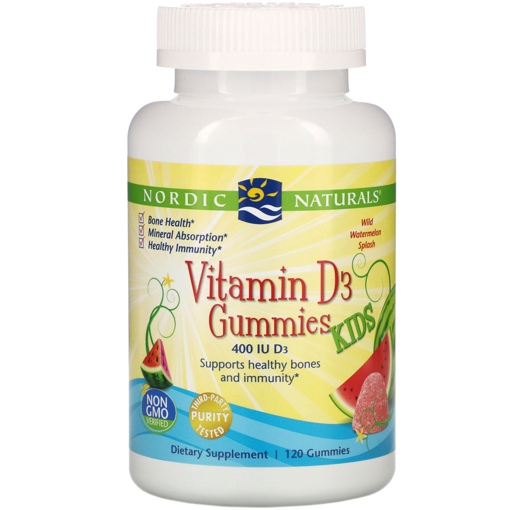 Nordic Naturals, Vitamin D3 Gummies KIDS, Wild Watermelon Splash, 400 IU, 120 Gummies