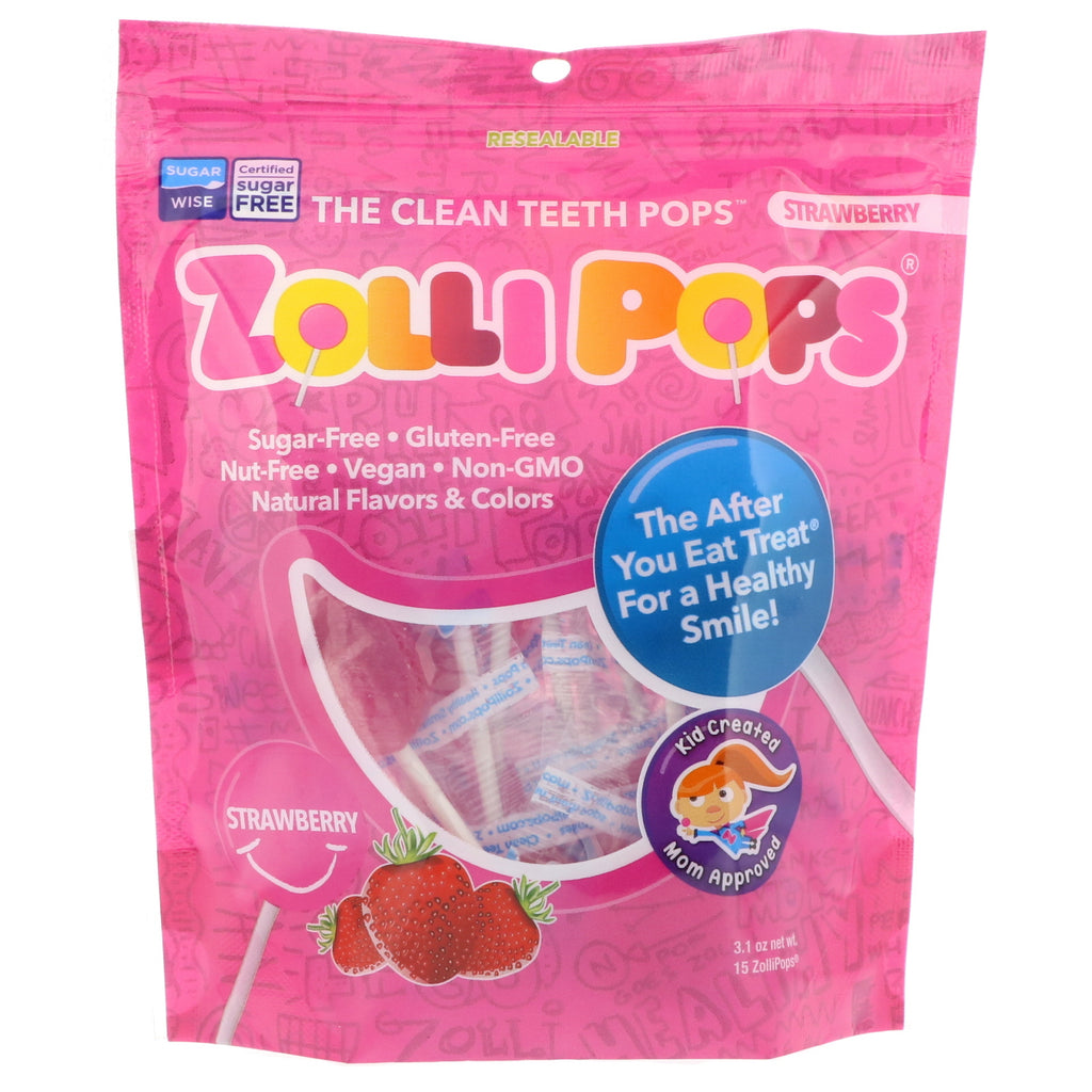 Zollipops, The Clean Teeth Pops, Strawberry, 15 ZolliPops, (3.1 oz)