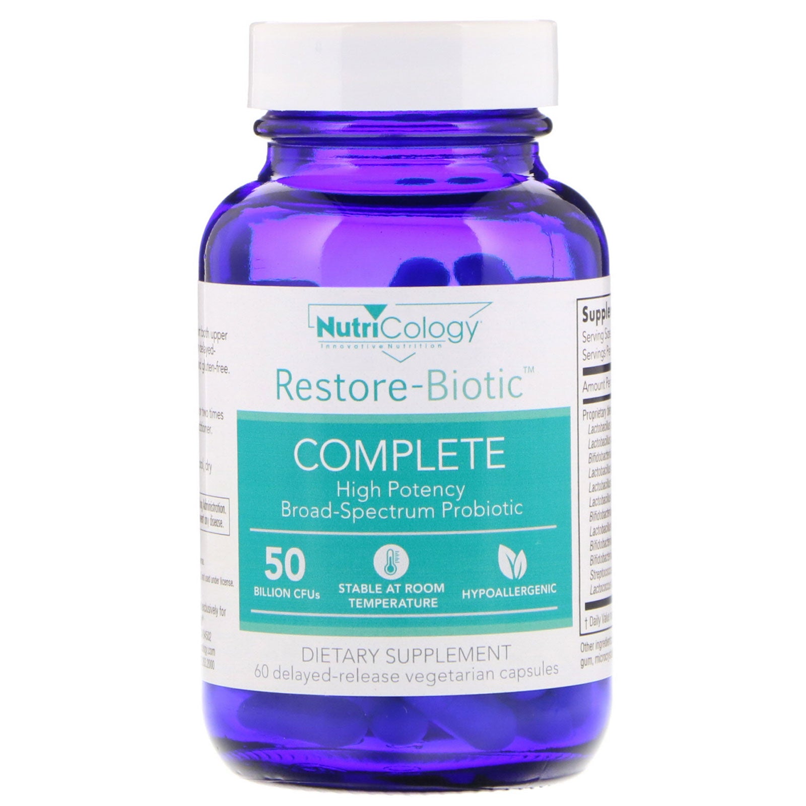 Nutricology, Restore-Biotic Complete, 50 Billion, 60 Delayed-Release Vegetarian Capsules