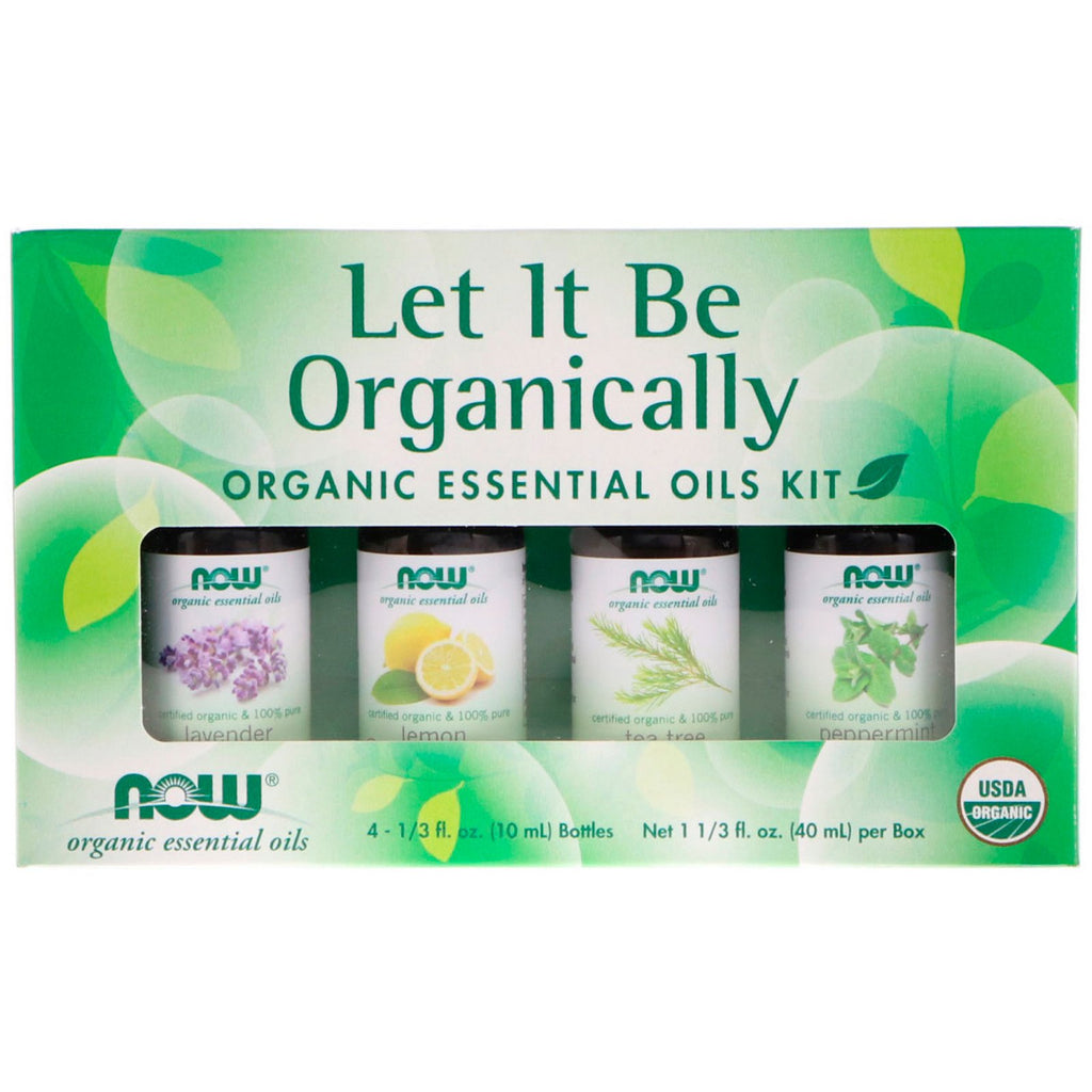 Now Foods, Let It Be Organically, Organic Essential Oils Kit, 4 Bottles, 1/3 fl oz (10 ml) Each