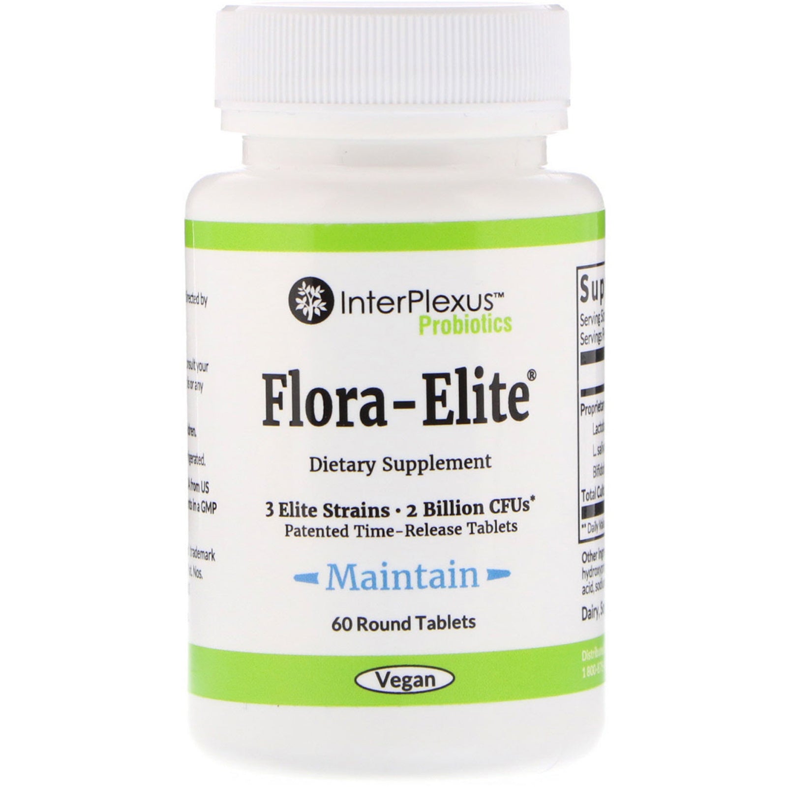 InterPlexus, Flora-Elite, 2 Billion CFU's, 60 Round Tablets