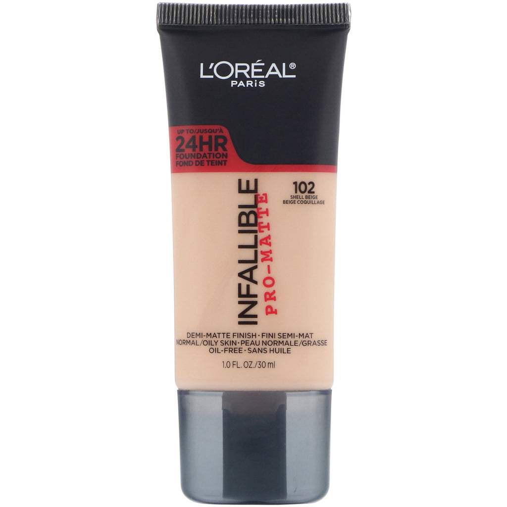 L'Oreal, Infallible Pro-Matte Foundation, 102 Shell Beige, 1 fl oz (30 ml)