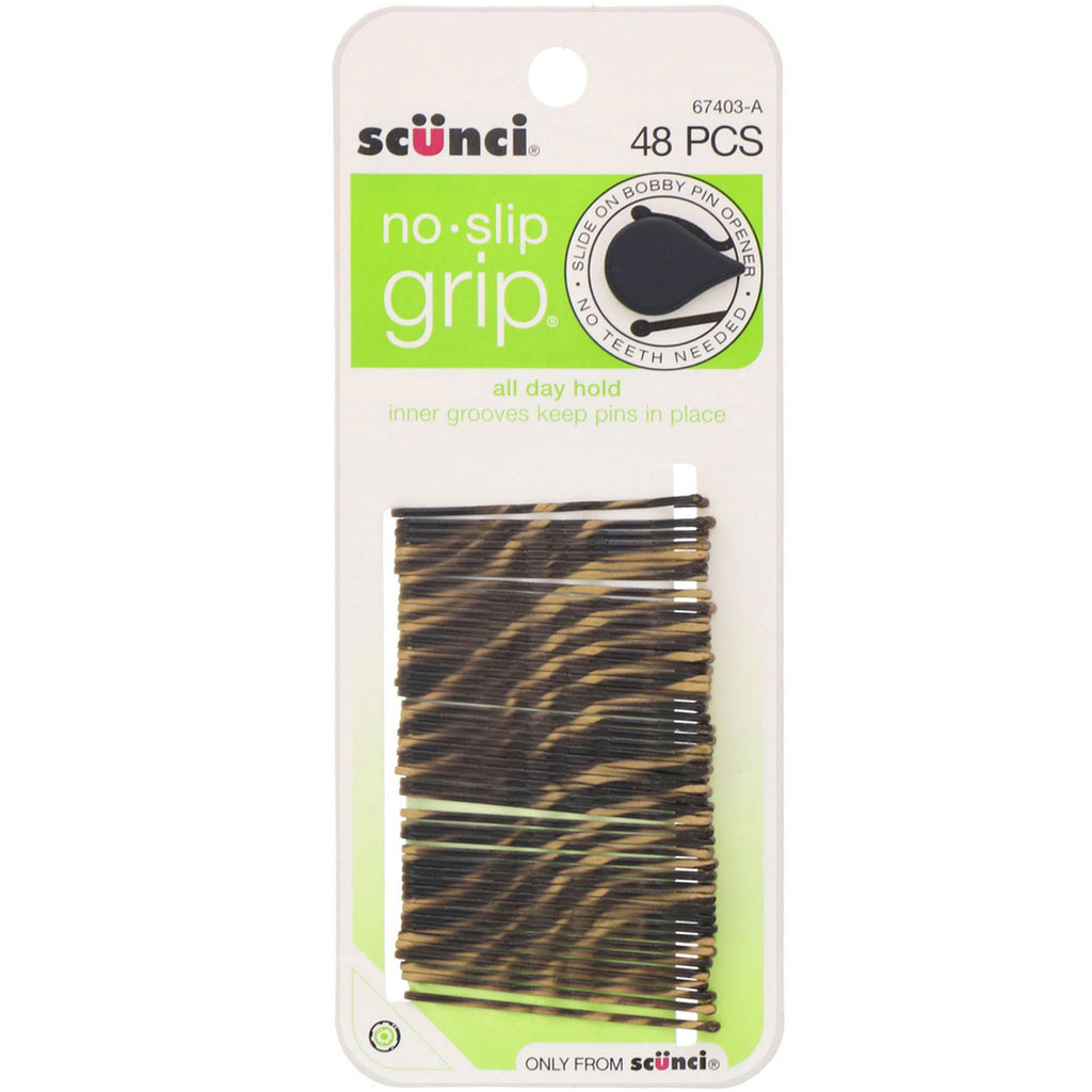 Scunci, No Slip Grip, All Day Hold, Bobby Pins, Striped, 48 Pieces