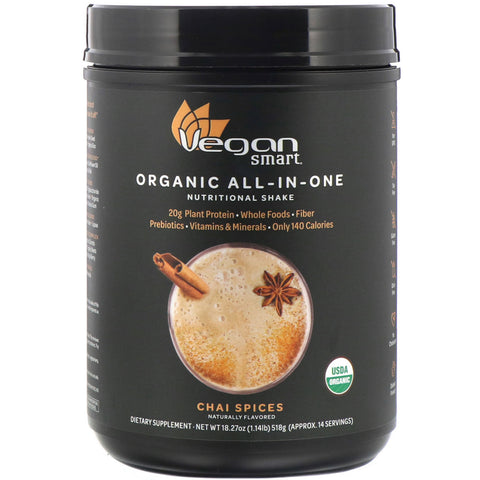 VeganSmart, Organic All-In-One Nutritional Shake, Chai Spices, 18.27 oz (518 g)