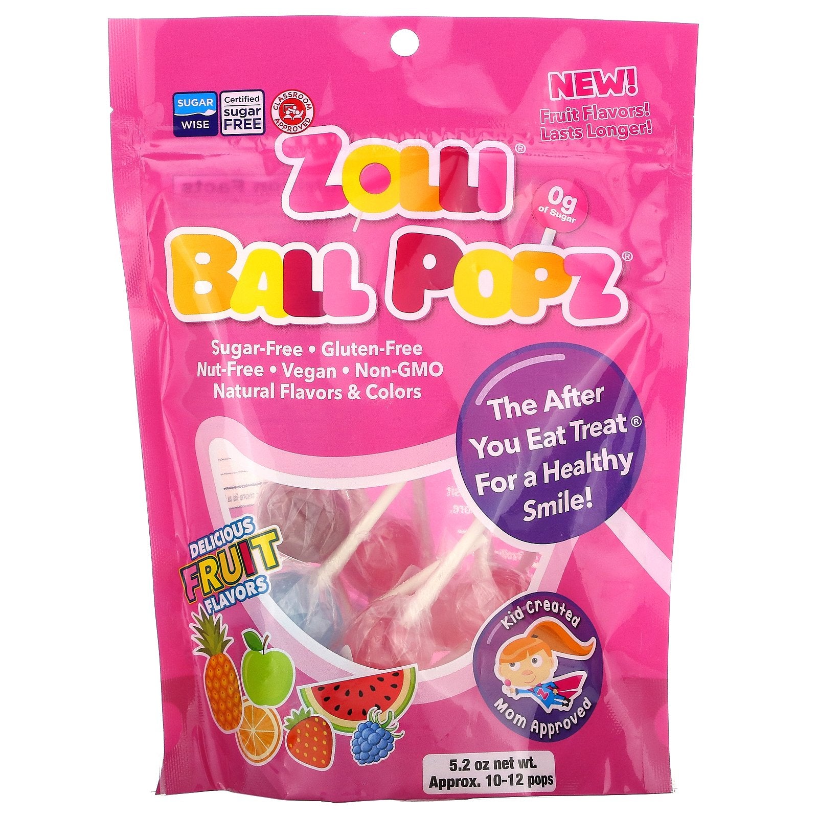 Zollipops, Zolli Ball Popz Fruit, Assorted, 10-12 Pops, 5.2 oz
