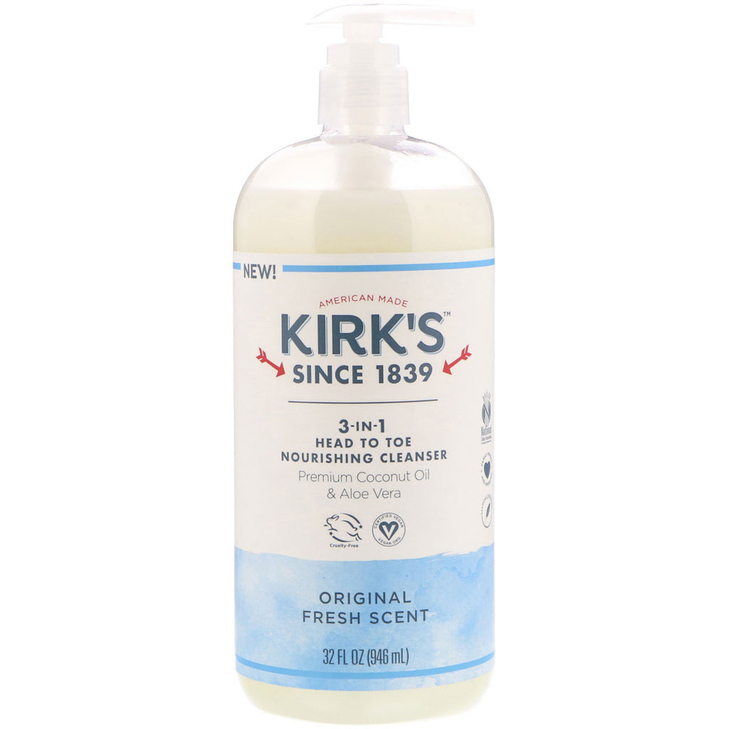 Kirk's, 3-in-1 Head to Toe Nourishing Cleanser, Original Fresh Scent, 32 fl oz (946 ml)