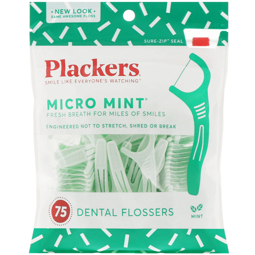 Plackers, Micro Mint, Dental Flossers, Mint, 75 Count