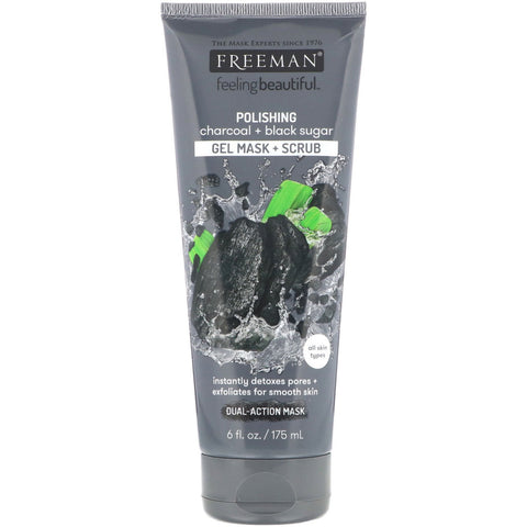 Freeman Beauty, Feeling Beautiful, Polishing Gel Mask + Scrub, Charcoal + Black Sugar, 6 fl oz (175 ml)