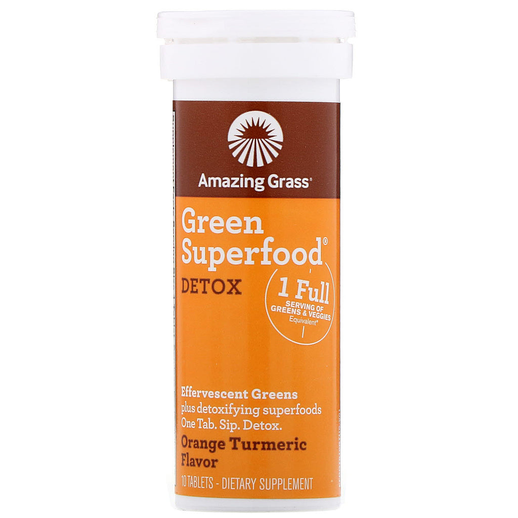 Amazing Grass, Green Superfood, Effervescent Greens Detox, Orange Turmeric Flavor, 10 Tablets