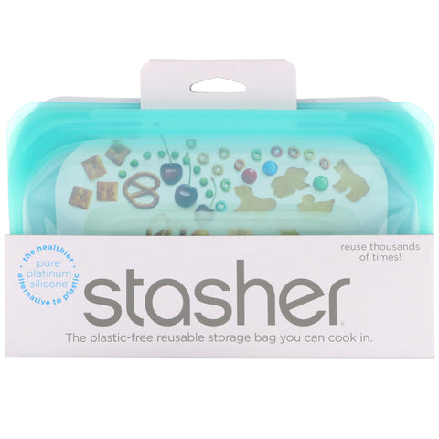 Stasher, Reusable Silicone Food Bag, Snack Size Small, Aqua, 9.9 fl oz (293.5 ml)