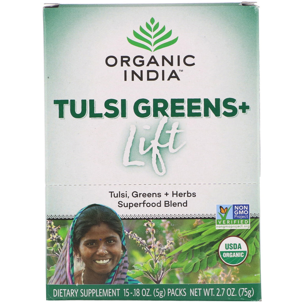 Organic India, Tulsi Greens+ Lift, Superfood Blend, 15 Packs, 0.18 oz (5 g) Each